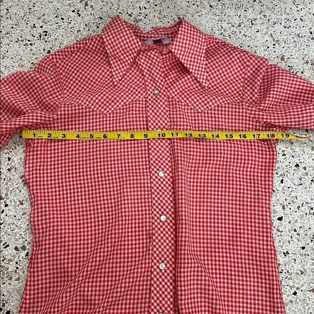 Vintage Wrangler red white plaid western button up down pearl button m gingham - Picture 6 of 10